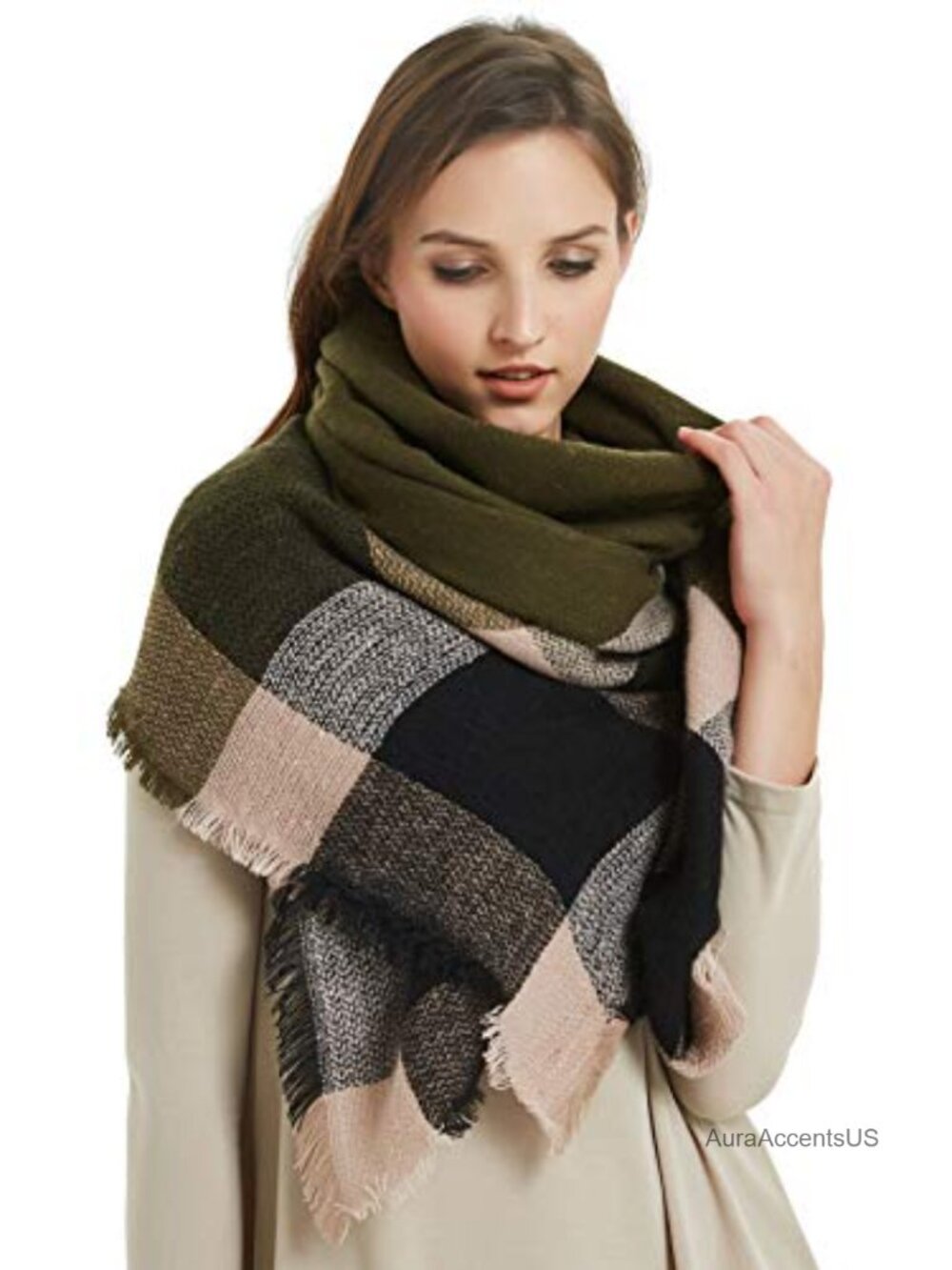 Women's Plaid Blanket Scarf Oversized Shawl Wrap Acrylic Tassel Winter